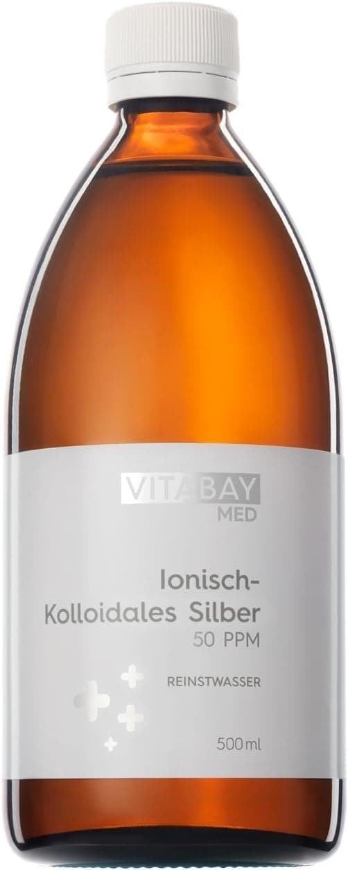 Detalle de Vitabay Med Argent Colloïdal 50 PPM (99,99%) en flacon ambre de 500 ml