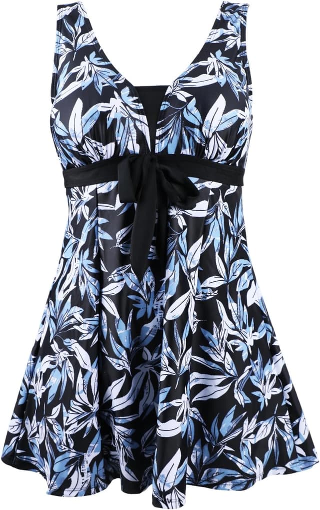 Detalle de ECUPPER women’s plus size one-piece skirted swimsuit with tummy control and built-in shorts