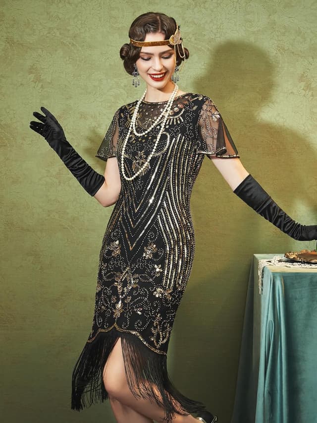 Detalle de SWEETV Gatsby Kleid Damen 20er-Jahre