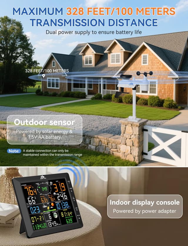 Detalle de AIRAIN TECH 14-in-1 Wireless Weather Station (No WiFi) with Outdoor Sensor