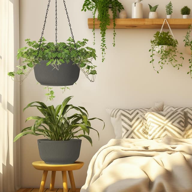 Thumbnail 6 de T4U vasi sospesi da parete 20 cm (8 pollici) grigi con foro di drenaggio, set da 2