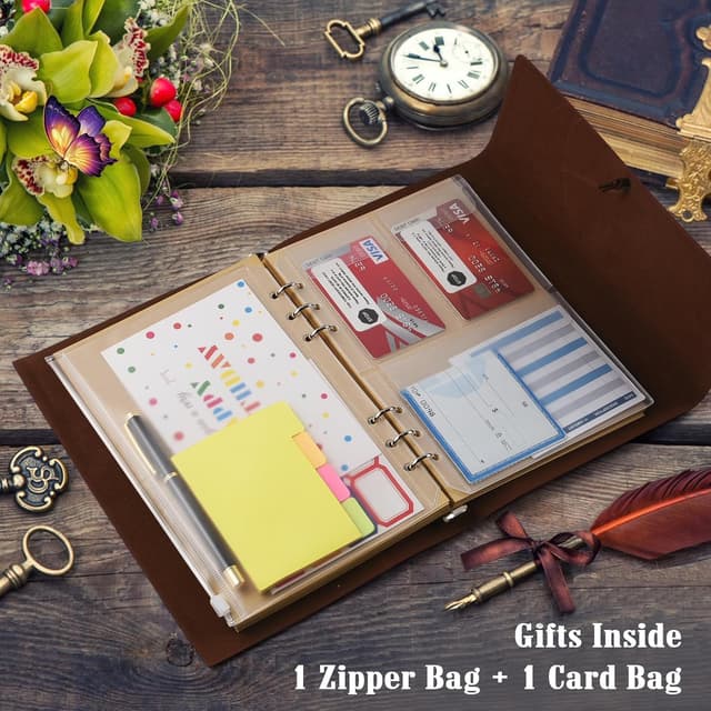 Detalle de OMEYA PU-Leder-Tagebuch A5 (23,3 × 16 cm), nachfüllbar, Vintage-Reise-Notizbuch in Blau