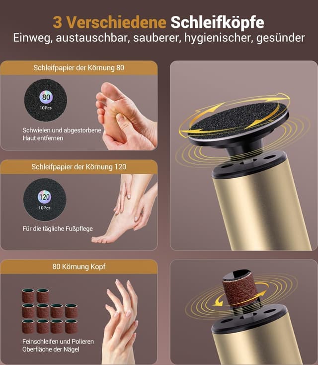 Detalle de LOZLTX elektrischer Hornhautentferner für Füße mit Sensortechnik und 9 Stufen (Gold)