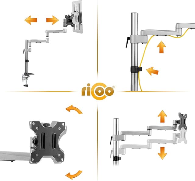 Detalle de RICOO TS1711 supporto monitor da scrivania girevole e inclinabile VESA 75x75/100x100 per schermi 13–30