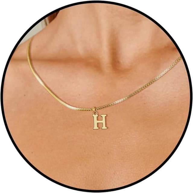Detalle de Collana choker Esmoly Iniziale donna oro 14K con lettera A-Z, regolabile 16+2 pollici