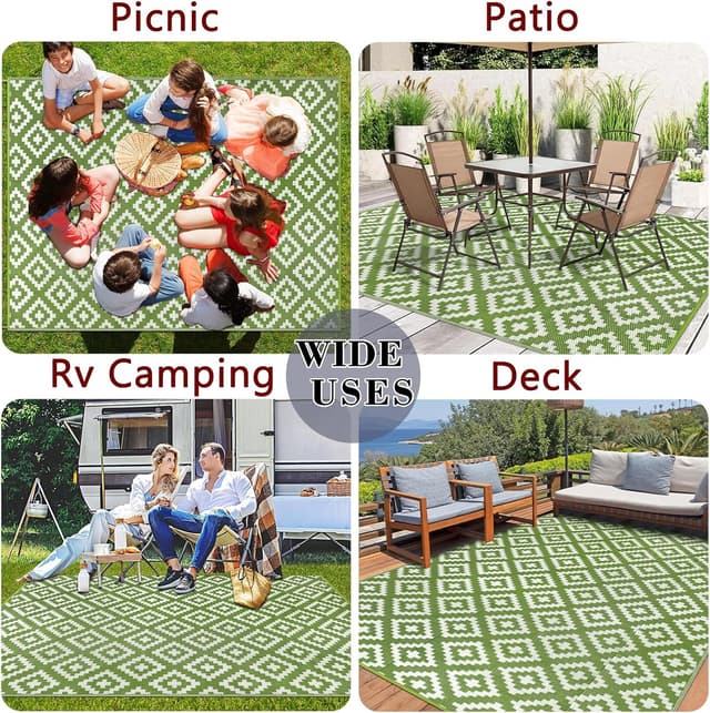 Detalle 2 de Homcomodar 180x270cm Reversible Outdoor Rug (Plastic Straw Look) – UV Resistant Camping Mat, Recycled Patio Mat