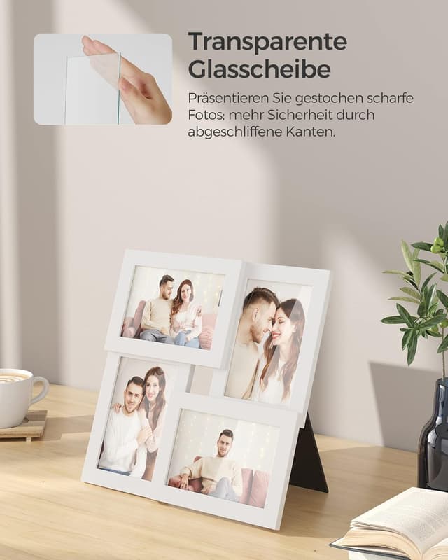 Detalle de SONGMICS Mehrfachbilderrahmen für 4 Fotos (10 x 15 cm) RPF25WT in Weiß