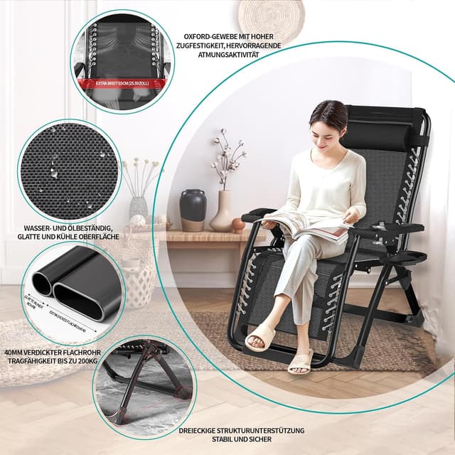 Detalle de Sedia a sdraio pieghevole Hengriacly con copertura, schienale regolabile e portata 240 kg