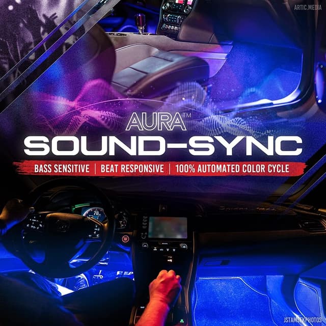 Detalle de OPT7 Aura Double Row Car LED Lights Interior Kit (6pc) with Wireless Remote, Multicolor & Sound-Active Ambient Lighting