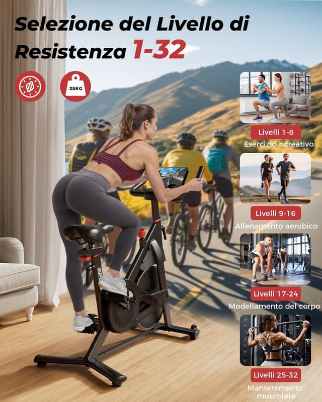 Detalle de Superun Cyclette da casa con resistenza magnetica e 32 livelli, controllo via app e portata fino a 136 kg