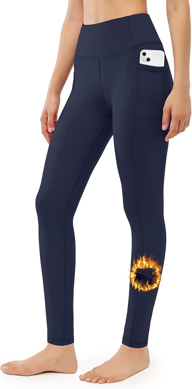 Detalle de JOYSPELS women’s fleece lined thermal leggings with pockets (high waist)