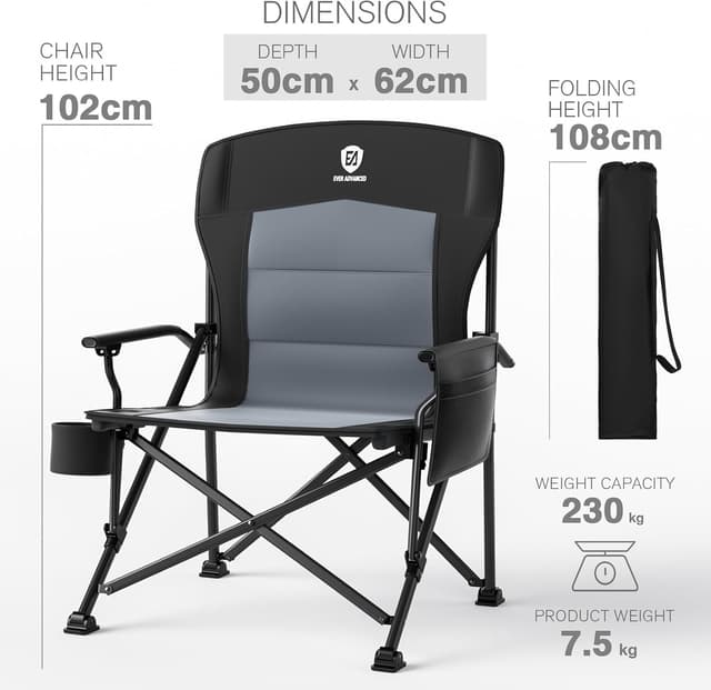 Thumbnail 5 de EVER ADVANCED Oversized Camping Chair for Adults 230kg