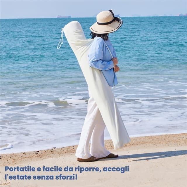 Detalle de Yaheetech Ombrellone da spiaggia e giardino inclinabile 215 cm con frange, poliestere e metallo, blu e bianco