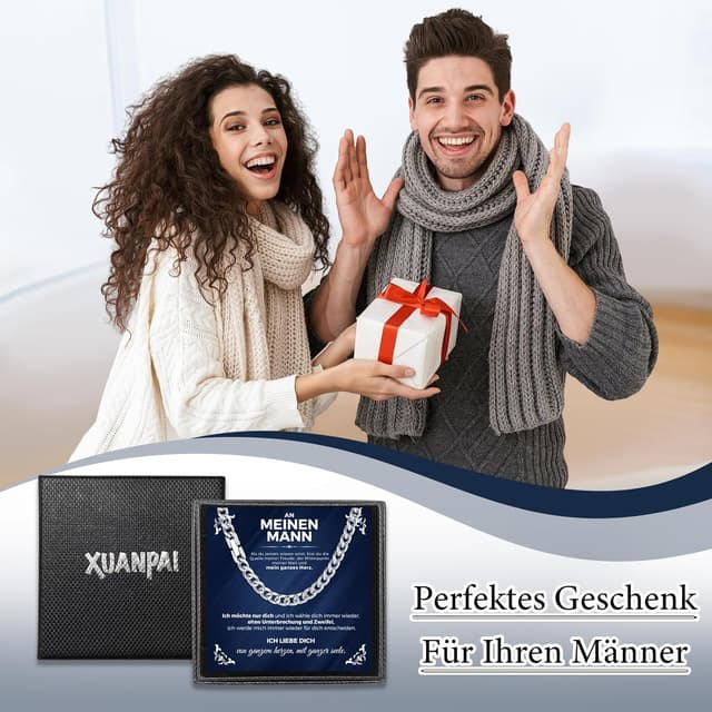 Detalle 2 de XUANPAI Sohn Geschenke Halskette für Herren in Silber – Kuba-Gliederkette aus Edelstahl, 6 mm Breite