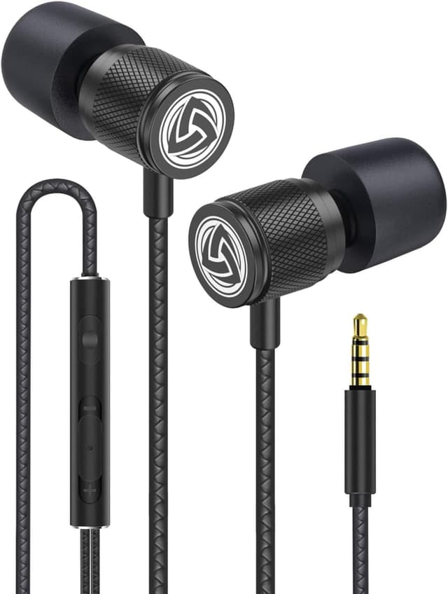 Detalle de LUDOS Ultra Wired Earbuds (In-Ear) with Microphone, Noise Isolating, Memory Foam Tips, 5-Year Warranty — Black