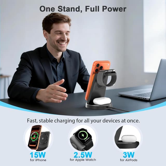 Thumbnail 6 de 15W Magnetic Wireless Charger Stand (Qi2) for Apple 3-in-1 Charging Station