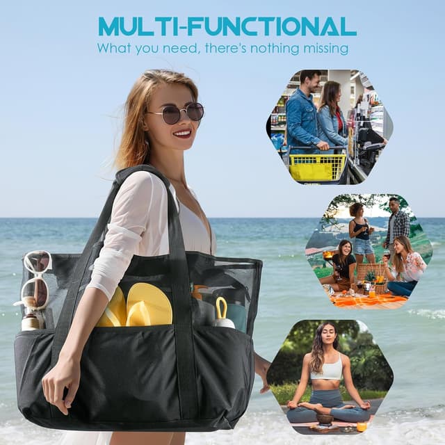 Thumbnail 6 de XXL Strandtasche für Damen: Strandtasche XXL Familie mit Reißverschluss, 9 Fächer (ca. 35 Liter), 47×20,5×34,5 cm