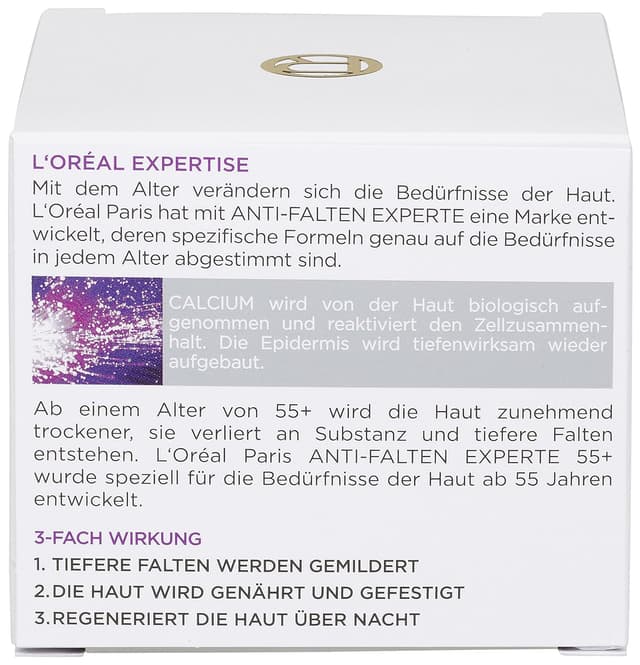 Detalle 2 de L’Oréal Paris Anti-Falten Experte 55+ Nachtcreme mit Calcium – feuchtigkeitsspendende Anti-Aging Nachtpflege (50 ml)