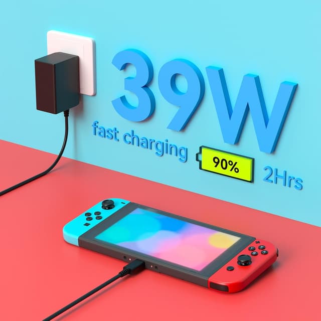 Detalle de Replacement 39W USB-C AC Adapter Charger for Nintendo Switch (Switch Lite/OLED) & Steam Deck Dock