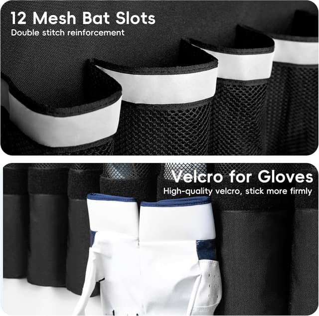 Detalle de KAVIGOR 15-Bat Baseball & Softball Fence Organizer (900D Military-Grade Fabric)