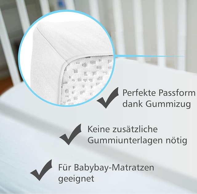 Detalle de WhizProducts wasserdichtes Spannbettlaken mit integriertem Matratzenschoner (89 x 50 cm) für Babybay Maxi, Midi, Comfort & Comfort Plus