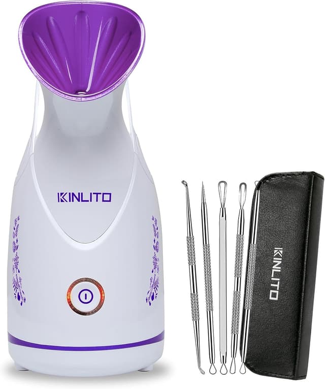Detalle de KINLITO Nano Ionic Facial Steamer with Warm Mist (Portable Facial Humidifier) — Purple