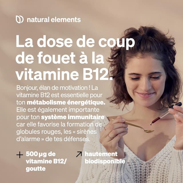 Detalle de Vitamine B12 en gouttes 50 ml (900 gouttes) végane – méthylcobalamine & adénosylcobalamine