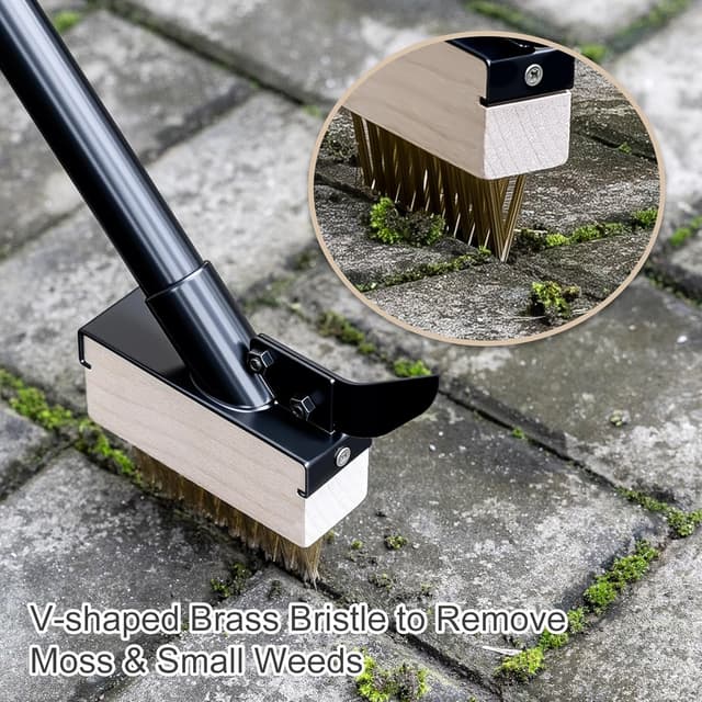 Detalle de Mitclear Weed Remover Tool with Long Handle (50IN) with V Wire Brush & Metal Scraper
