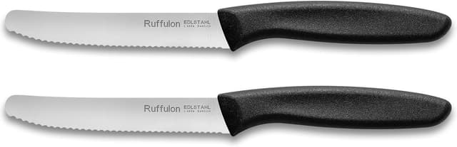 Detalle de Ruffulon Frühstücksmesser-Set (2 Stück) mit Wellenschliff – Edelstahl-Tafelmesser für Brot & Tomaten