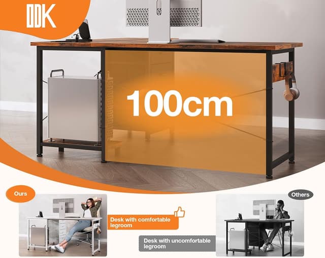 Detalle 2 de ODK Corner Desk with Drawers – Reversible L Shaped Computer Desk with Power Outlet, USB Charging and Host Stand, 135×100cm (Vintage Brown)