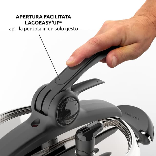 Detalle de Lagostina Mia pentola a pressione da 7 L in acciaio inox 18/10 Ø 22 cm (induzione e gas) con coperchio ad apertura facilitata