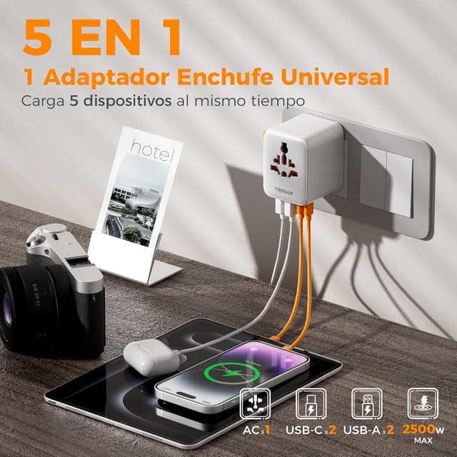 Detalle 2 de TESSAN Adaptador Universal 2 USB C 15W