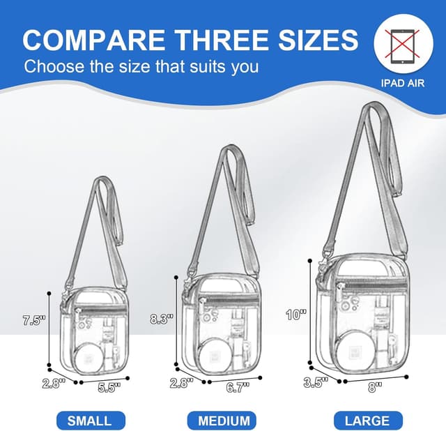 Detalle de UEASE Clear Stadium-Approved Crossbody Bag for Women (Transparent Event Bag)