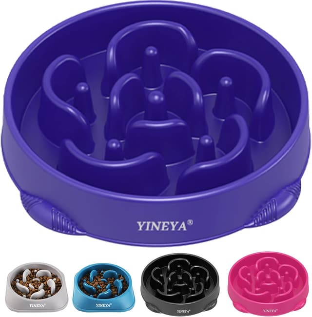 Detalle de YINEYA Slow Feeder Dog Bowl (Large Breed) – Purple labyrinth anti-gulp design