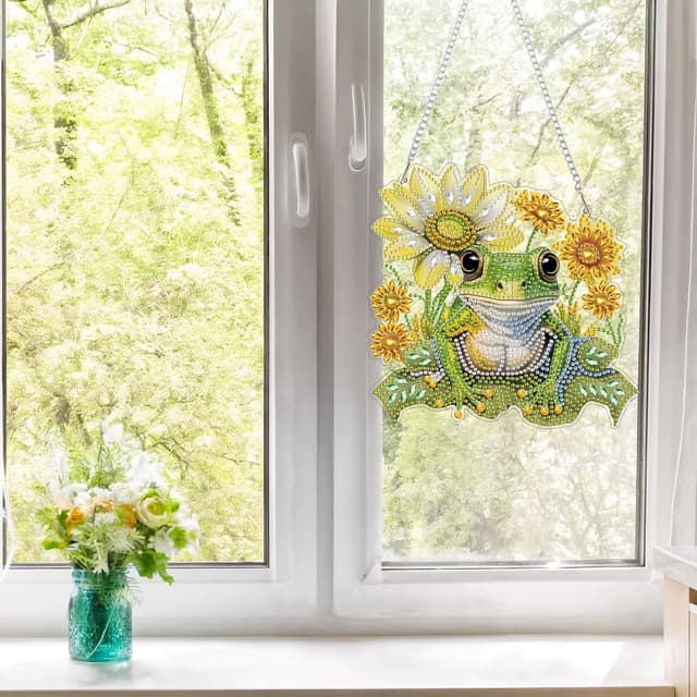 Thumbnail 6 de GHHKUD Frogs Flowers hanging diamond art kits for adults (special-shaped 5D) – DIY wall pendant craft kit