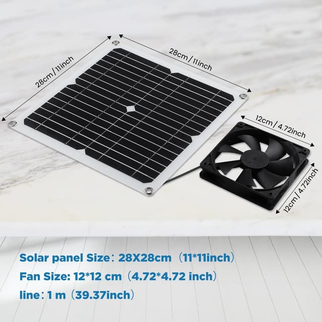 Detalle de SUNYIMA Solar Panel Fan Kit (12W) weatherproof solar exhaust fan for small coops, sheds & greenhouses