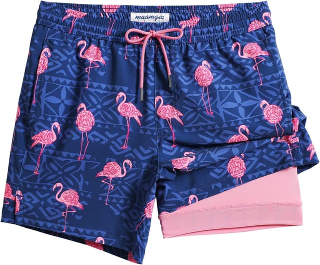 Detalle de MaaMgic 2-in-1 Herren-Badehose mit Kompressions-Innenhose, 4-Way-Stretch & Reißverschlusstasche