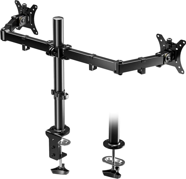 Detalle de BONTEC Monitor-Halterung 2-fach für 13–30 Zoll (Dual Arm, bis 8 kg je Arm) – höhenverstellbar, drehbar