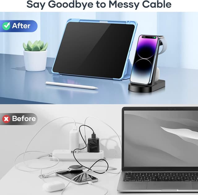 Detalle 2 de CKCN 3 in 1 Wireless Charging Station (phone, Apple Watch & AirPods)