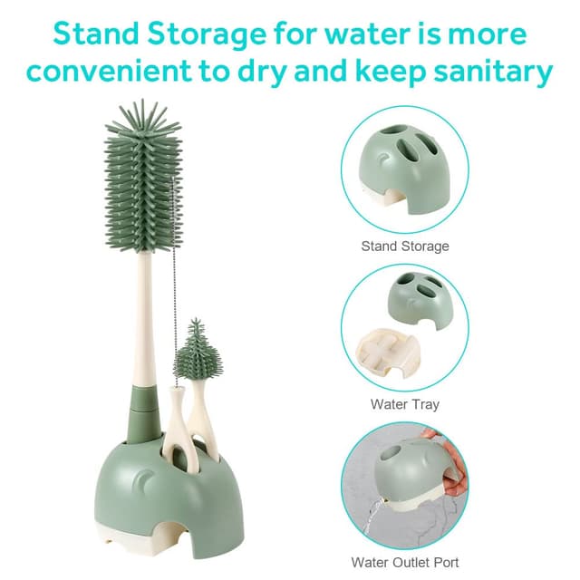 Detalle de Vicloon Baby Flaschenbürste Set mit Aufbewahrungsständer – silikonfreie Babyflaschenbürste BPA-frei (Grün)