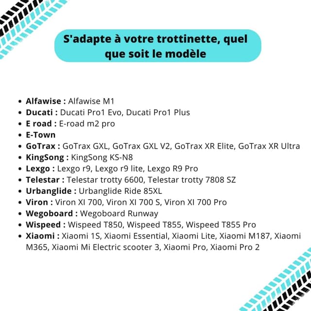 Detalle de Bitume pneu renforcé 8,5 pouces pour trottinette électrique (avant/arrière) + chambre à air et kit de montage