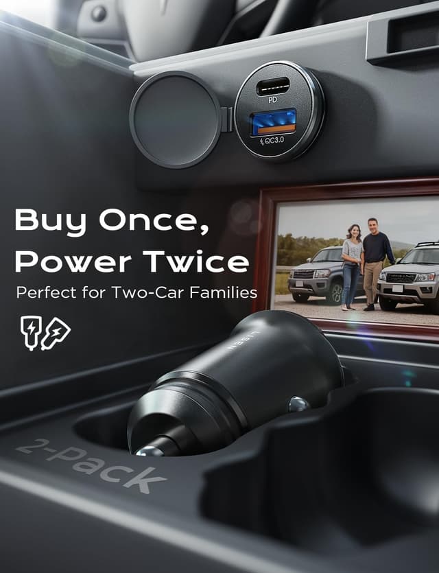 Detalle 2 de LISEN 2‑pack car charger 54W USB‑C