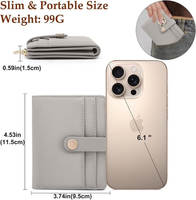 Detalle 2 de GOUNNU Damen Geldbörse klein mit RFID-Blockierung, Münzfach & Schlüsselanhänger – Grau