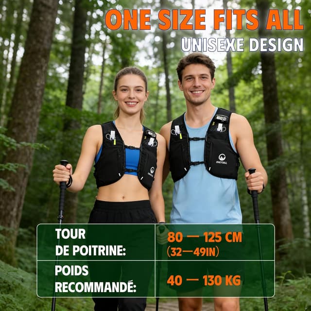 Detalle de ONETOALL Gilet d’hydratation réfléchissant avec 2 gourdes pliables 500 ml