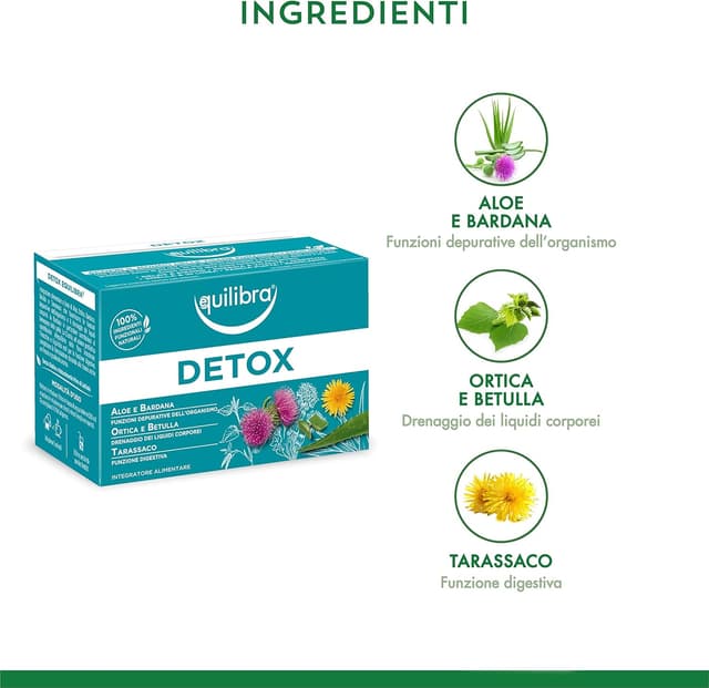 Detalle de Tisana Detox Equilibra con aloe, ortica, bardana, betulla e tarassaco (3 pezzi, 15 filtri)