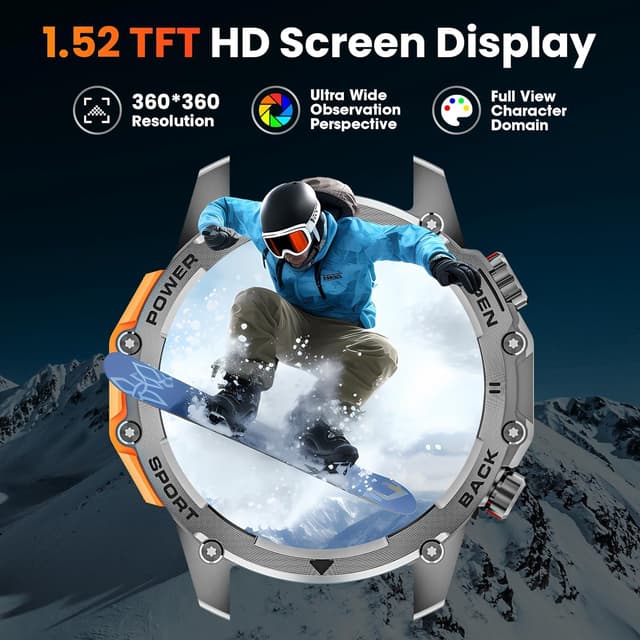 Detalle 2 de Hwagol Military Smart Watch for Men with 1.52" HD Touch Display, Heart Rate/SpO2/Sleep Monitoring and Torch