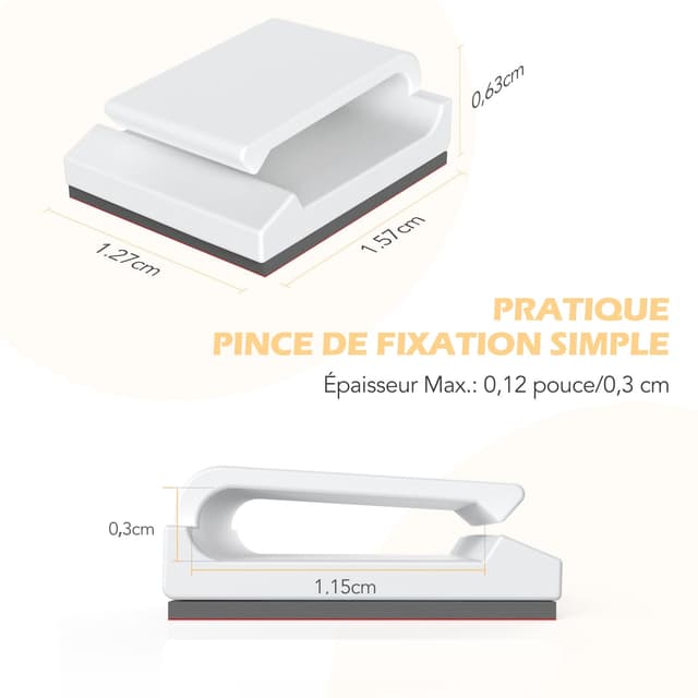 Detalle de AGPTEK lot de 60 clips de câbles adhésifs réglables pour organiser fils (bureaux, PC, voiture, maison) — blanc