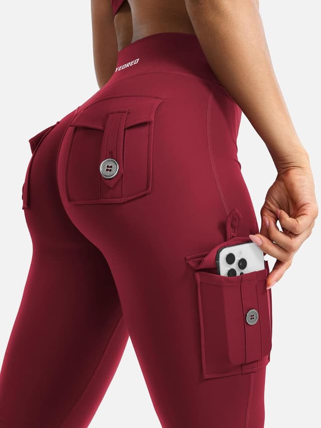 Detalle de YEOREO CoreFlex Damen Flare Leggings mit 4 Taschen & Scrunch-Effekt (High Waist)