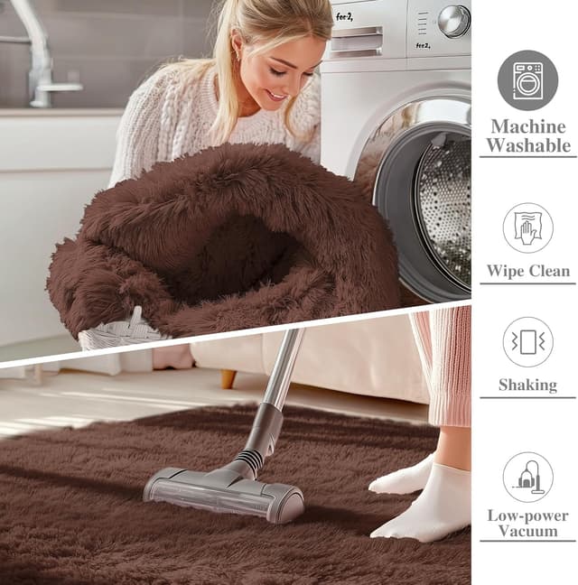 Detalle de Homaxy Hochflor Flauschig Teppich mit Anti-Rutsch Unterseite, waschbar – 140 x 200 cm, Braun