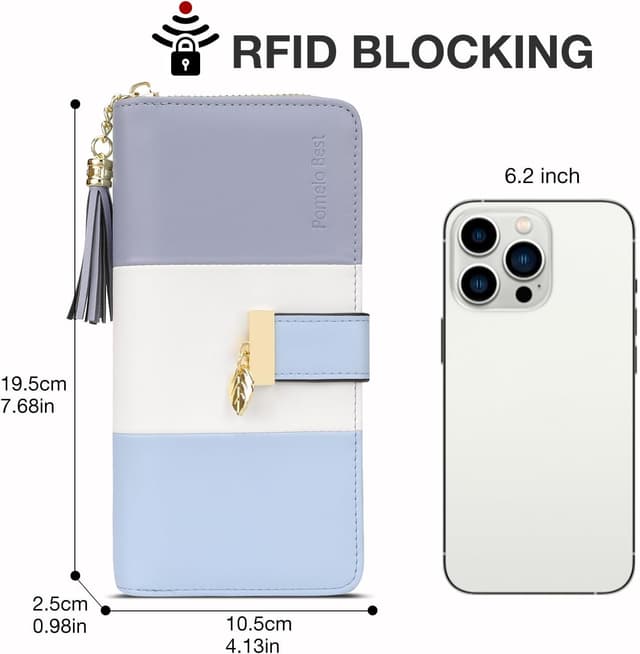 Detalle 2 de Pomelo Best women’s RFID wallet with tassel charm, 12 card slots and zipped coin pocket (19.5 x 10.5 x 2.5cm)